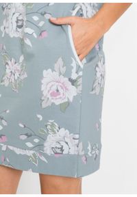 Sukienka dresowa z nadrukiem bonprix miętowo-szary w kwiaty. Kolor: srebrny. Materiał: dresówka. Wzór: nadruk, kwiaty #6