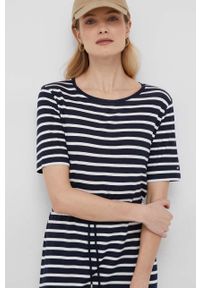 TOMMY HILFIGER - Tommy Hilfiger sukienka kolor granatowy midi prosta. Okazja: na co dzień. Kolor: niebieski. Materiał: materiał. Długość rękawa: krótki rękaw. Typ sukienki: proste. Styl: casual. Długość: midi #2