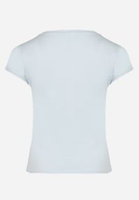 Born2be - Jasnoniebieski Bawełniany T-shirt z Ozdobnym Napisem Dellphia. Okazja: na co dzień. Kolor: niebieski. Materiał: bawełna. Wzór: napisy. Styl: casual, elegancki #2