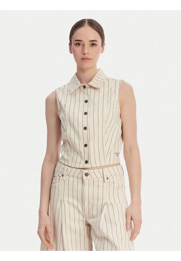 Guess Jeans Kamizelka W6GHZ9 D7961 Écru Slim Fit. Kolor: kremowy. Materiał: bawełna