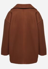 Born2be - Brązowy Płaszcz Jednorzędowy o Koszulowym Kroju z Kieszeniami Horenami. Okazja: na co dzień. Kolor: brązowy. Materiał: jeans. Styl: elegancki, casual