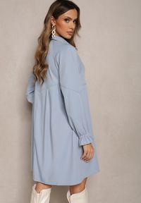 Renee - Niebieska Rozkloszowana Sukienka Koszulowa Mini Nofexi. Kolor: niebieski. Typ sukienki: koszulowe. Długość: mini