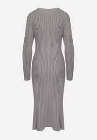 Born2be - Szara Dopasowana Sukienka z Wiskozą z Prążkowanego Materiału Ściągana Troczkiem Eleavia. Okazja: na co dzień. Kolor: szary. Materiał: prążkowany, wiskoza, materiał. Wzór: aplikacja. Styl: casual #5