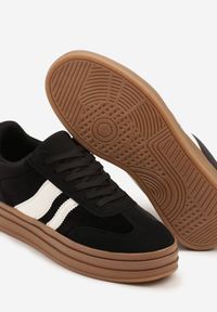Born2be - Czarne Sneakersy w Stylu Klasycznych Tenisówek na Grubej Podeszwie Tuluvia. Okazja: na spacer. Kolor: czarny. Materiał: jeans. Sport: turystyka piesza #4