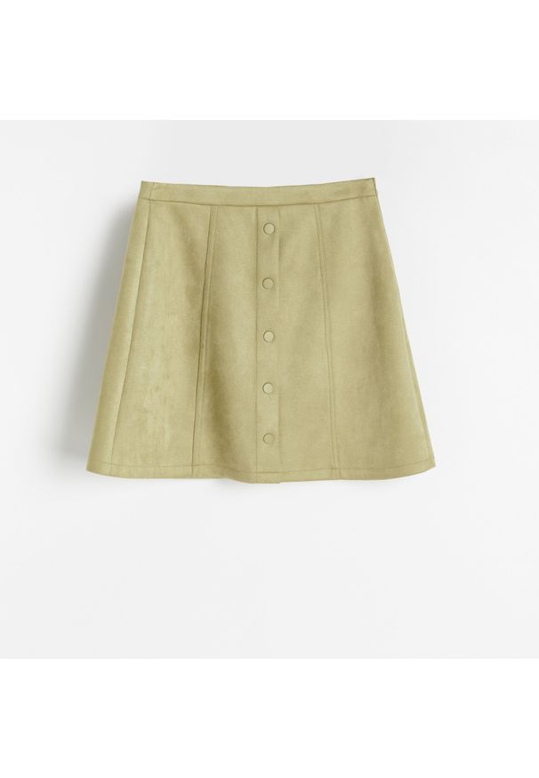 Reserved - Spódnica mini z imitacji zamszu - Zielony. Kolor: zielony. Materiał: zamsz