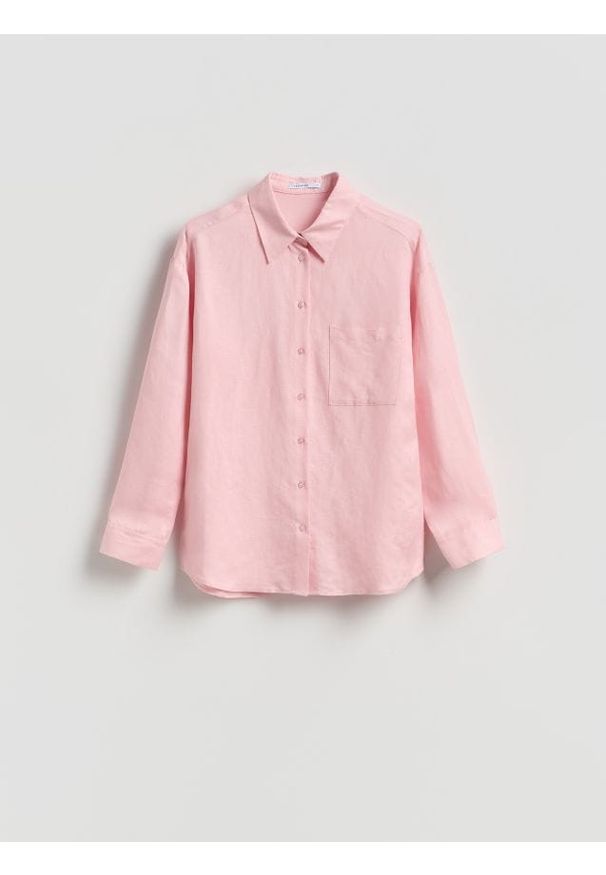 Reserved - Koszula z lnem - pastelowy róż. Kolor: różowy. Materiał: len