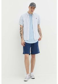 Hollister Co. t-shirt bawełniany kolor niebieski gładki. Kolor: niebieski. Materiał: bawełna. Długość rękawa: krótki rękaw. Długość: krótkie. Wzór: gładki. Styl: klasyczny #4