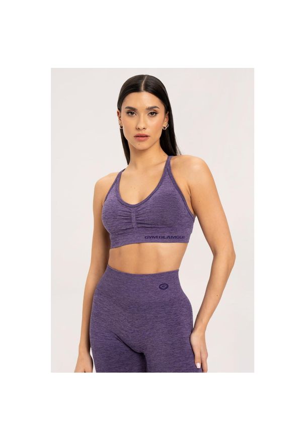 GYM GLAMOUR - Stanik fitness cardio damski Gym Glamour seamless. Kolor: fioletowy. Sport: fitness