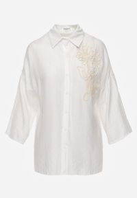 Born2be - Biała Wiskozowa Koszula Nietoperzowa z Regulowanymi Rękawami i Haftem Maryrenna. Okazja: na co dzień. Kolor: biały. Materiał: wiskoza. Wzór: haft. Styl: casual, klasyczny, elegancki #7