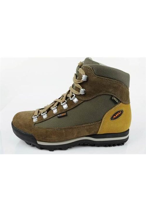 Buty trekkingowe damskie Aku Ultralight. Wysokość cholewki: za kostkę. Zapięcie: sznurówki. Kolor: brązowy, wielokolorowy. Materiał: skóra, materiał. Szerokość cholewki: normalna. Styl: sportowy