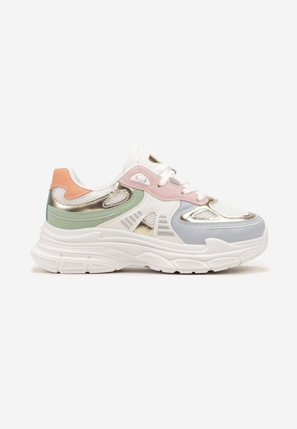 Born2be - Biało-Niebieskie Sneakersy z Siateczką i Ozdobnymi Wstawkami Nilveri. Kolor: biały