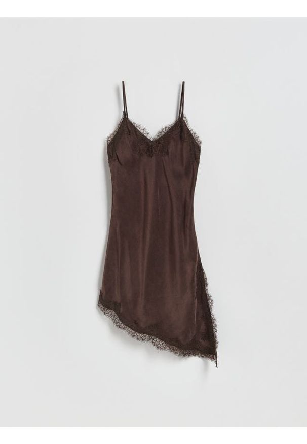 Reserved - Sukienka mini - ciemnobrązowy. Kolor: brązowy. Materiał: tkanina, wiskoza. Typ sukienki: proste. Długość: mini