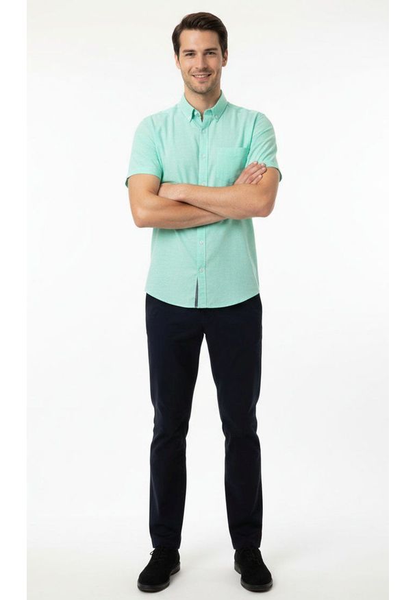 Letnia Koszula Weekendowa - Brave Soul - Miętowy Melanż. Kolor: miętowy. Materiał: poliester, bawełna. Wzór: melanż. Sezon: lato