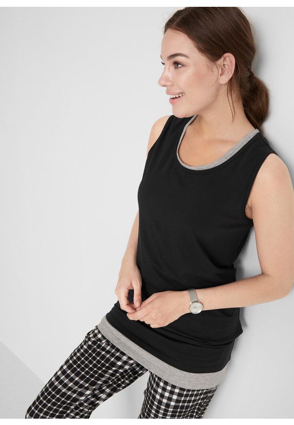 bonprix - Długi top (2 szt.). Kolor: czarny. Materiał: bawełna. Długość: długie