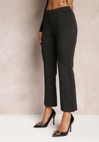Renee - Czarne Szerokie Spodnie z Elastycznej Bawełny z Gumką w Pasie Obumene. Kolor: czarny. Materiał: bawełna #3