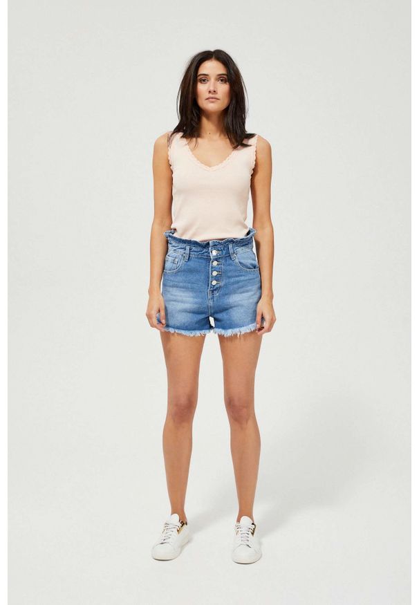 MOODO - Szorty jeansowe high waist. Stan: podwyższony. Materiał: jeans. Wzór: gładki