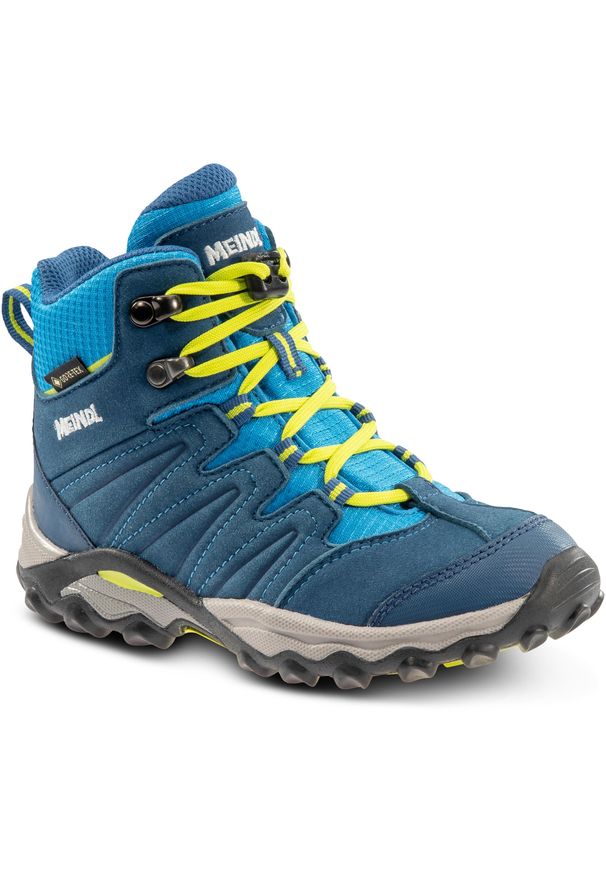 MEINDL - Buty trekkingowe dziecięce Meindl Arigo Junior Mid Gore-Tex. Kolor: żółty, niebieski, wielokolorowy. Technologia: Gore-Tex