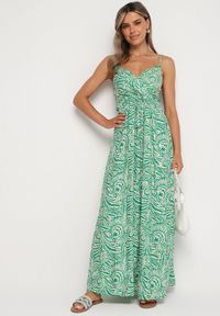 Born2be - Zielona Sukienka Bawełniana na Regulowanych Ramiączkach Risamasi. Okazja: na co dzień. Typ kołnierza: dekolt w kształcie V. Kolor: zielony. Materiał: bawełna. Długość rękawa: na ramiączkach. Sezon: lato. Styl: casual, klasyczny #3