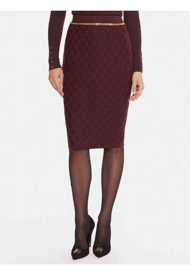 Elisabetta Franchi Spódnica ołówkowa GK-20B-56E2-V390 Bordowy Slim Fit. Kolor: czerwony. Materiał: wiskoza