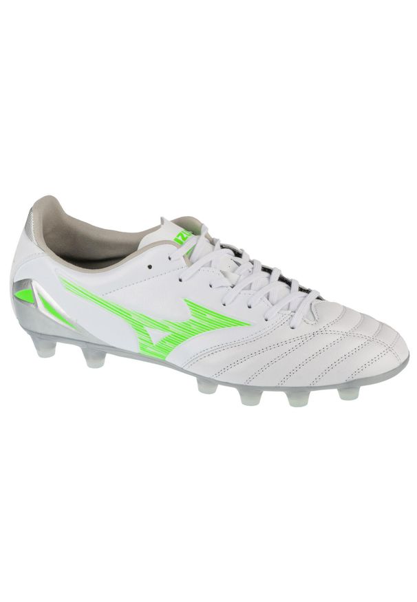 Mizuno - Buty piłkarskie - korki męskie, Morelia Neo IV Pro FG. Zapięcie: sznurówki. Kolor: biały. Materiał: tkanina, materiał, syntetyk, skóra, guma. Szerokość cholewki: normalna. Sport: piłka nożna