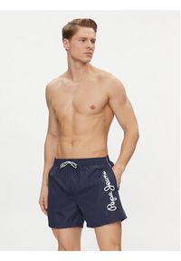 Pepe Jeans Szorty kąpielowe Logo Swimshort PMB10393 Granatowy Regular Fit. Kolor: niebieski. Materiał: syntetyk