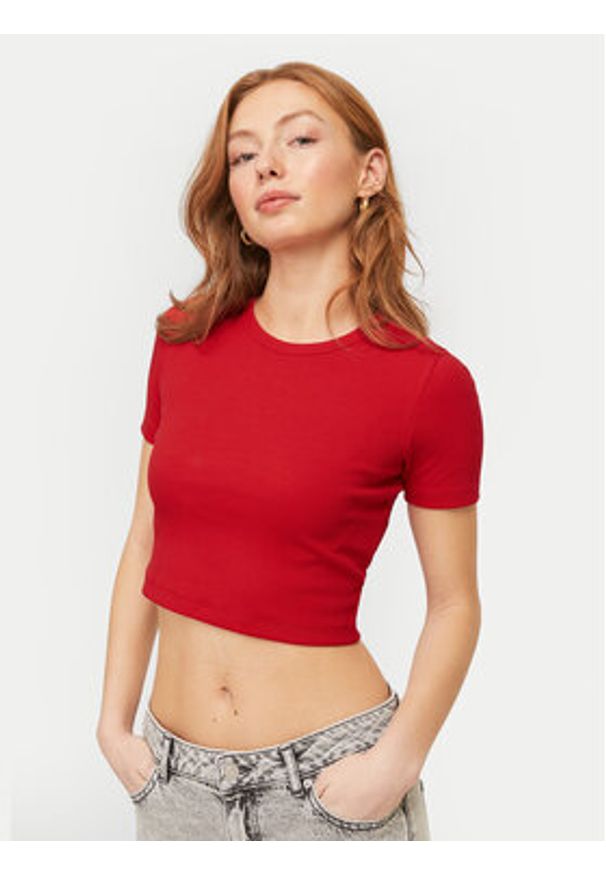 JJXX T-Shirt Florie 12217164 Czerwony Slim Fit. Kolor: czerwony. Materiał: bawełna