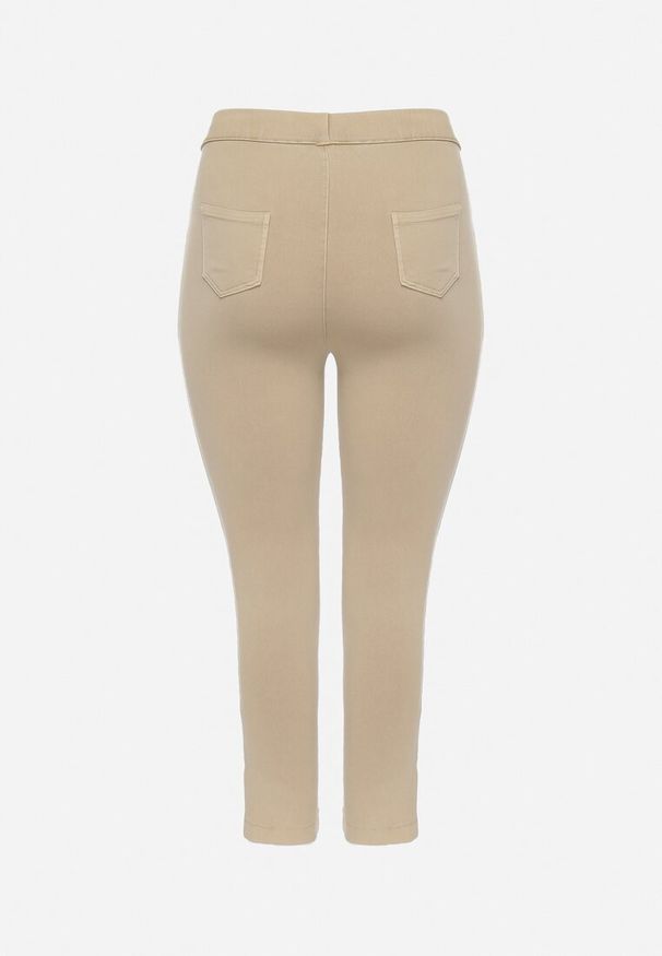 Born2be - Beżowe Spodnie Skinny ze Sznurkiem w Pasie i Kieszeniami Irfana. Okazja: na co dzień. Kolor: beżowy. Styl: casual, elegancki