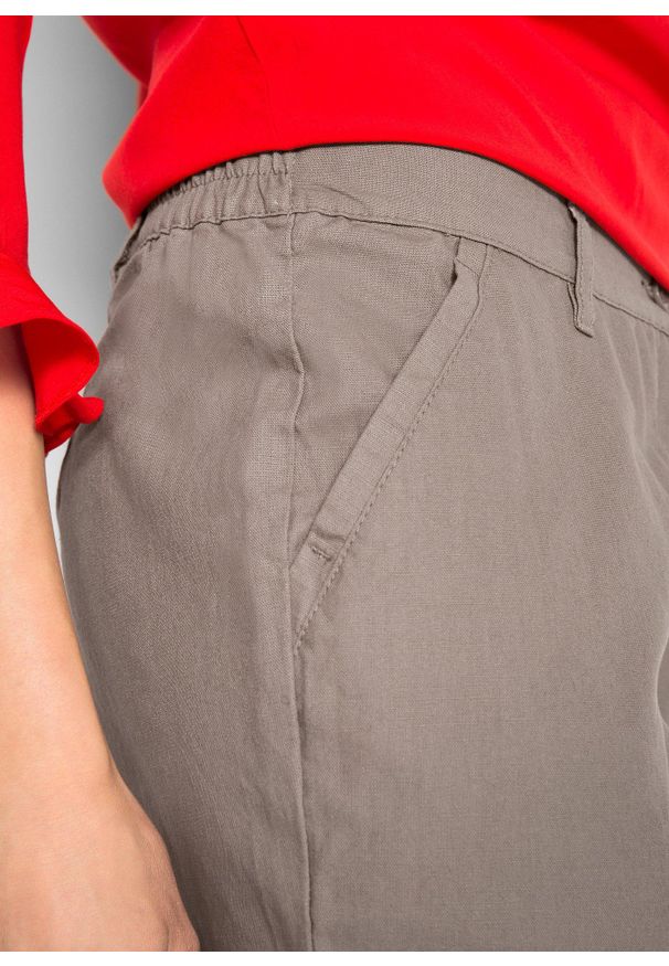 bonprix - Spodnie z mieszanki lnu i bawełny. Kolor: brązowy. Materiał: bawełna, len