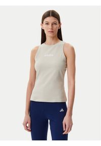 Adidas - adidas Top Essentials Linear JC5790 Beżowy Slim Fit. Kolor: beżowy. Materiał: bawełna #1