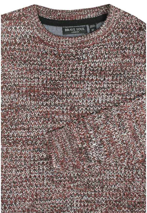 Męski Sweter Dziergany (Knit) - Brave Soul - Bordo, Brąz Melanż. Kolor: czerwony, brązowy, wielokolorowy, beżowy. Materiał: akryl. Wzór: melanż