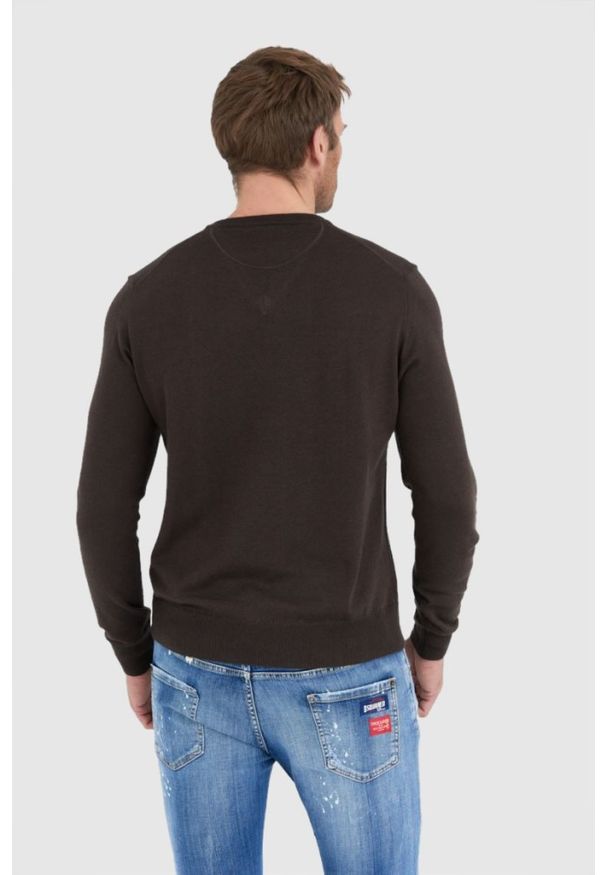 La Martina - LA MARTINA Brązowy sweter męski z wełną w serek, Rozmiar XXL. Typ kołnierza: dekolt w serek. Kolor: brązowy. Materiał: wełna