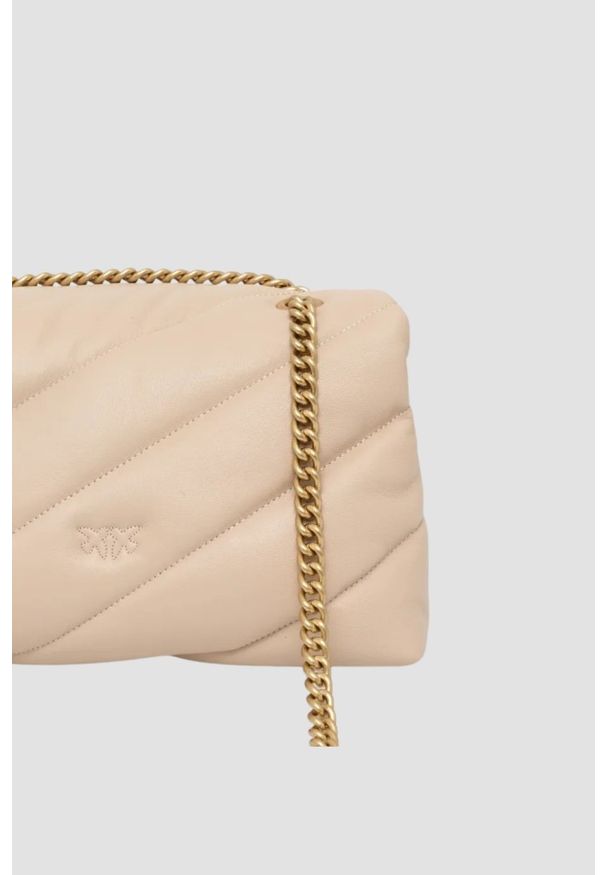 Pinko - PINKO Beżowa listonoszka damska Love Puff Classic. Kolor: beżowy. Materiał: pikowane. Styl: elegancki