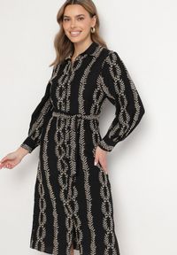 Born2be - Czarna Koszulowa Sukienka z Wiskozy z Wiązanym Paskiem Zdobiona Haftem Rallisia. Okazja: na co dzień. Kolor: czarny. Materiał: wiskoza. Wzór: haft, aplikacja. Typ sukienki: koszulowe. Styl: klasyczny, casual, elegancki #6