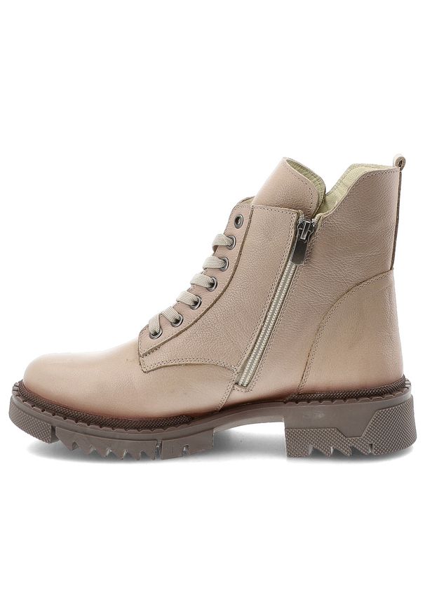 Beżowe Botki Artiker Eleganckie Skórzane Buty. Kolor: beżowy. Materiał: skóra. Styl: elegancki