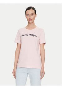 TOMMY HILFIGER - Tommy Hilfiger T-Shirt Script WW0WW42589 Różowy Regular Fit. Kolor: różowy. Materiał: bawełna #1