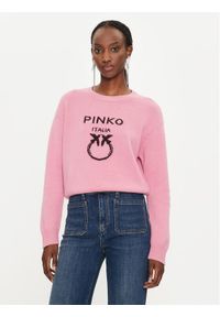 Pinko Sweter Logo Intersino 100414 Y7Z4 Różowy Regular Fit. Kolor: różowy. Materiał: wełna #1