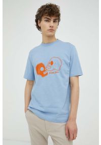 PS PAUL SMITH - PS Paul Smith t-shirt bawełniany kolor niebieski z nadrukiem. Kolor: niebieski. Materiał: bawełna. Długość rękawa: krótki rękaw. Długość: krótkie. Wzór: nadruk #1