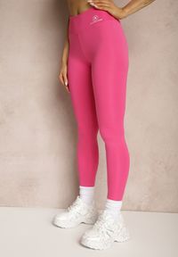 Renee - Różowe Legginsy High Waist z Gumką w Pasie Cloen. Okazja: na co dzień, na spacer. Stan: podwyższony. Kolor: różowy. Styl: klasyczny, casual