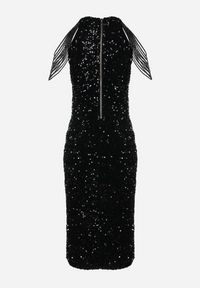 Born2be - Czarna Błyszcząca Sukienka Midi z Koralikami i Rozcięciem Marsira. Kolor: czarny. Długość: midi #3