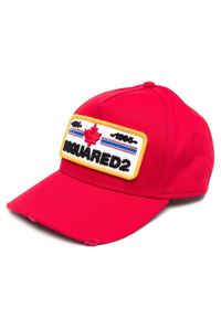 DSQUARED2 - Czerwona czapka z daszkiem. Kolor: czerwony. Wzór: napisy, aplikacja