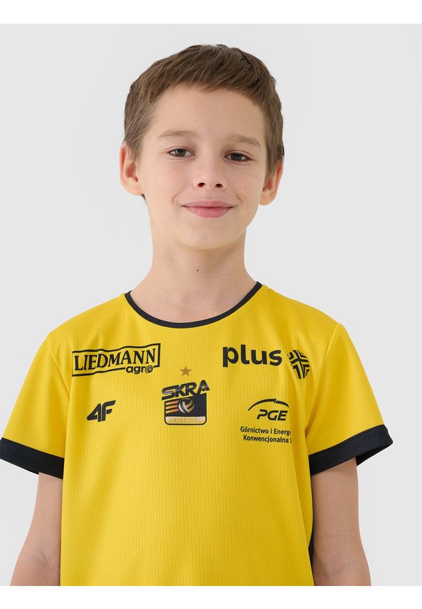 4f - 4F Koszulka meczowa replika domowa z sezonu 2024/25 dziecięca 4F x PGE GiEK Skra Bełchatów - multikolor 110/116. Okazja: do domu. Kolor: wielokolorowy. Materiał: dzianina, włókno, syntetyk, materiał. Wzór: gładki, ze splotem. Sezon: lato. Styl: klasyczny, sportowy