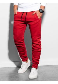 Ombre Clothing - Spodnie męskie dresowe joggery P867 - czerwone - XXL. Kolor: czerwony. Materiał: dresówka