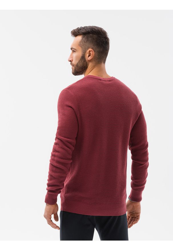Ombre Clothing - Sweter męski E185 - bordowy - XXL. Kolor: czerwony. Materiał: bawełna, akryl
