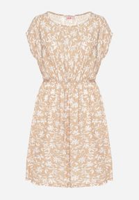 Born2be - Beżowa Sukienka z Bawełną i Kwiatowym Wzorem Lumianisse. Okazja: na co dzień. Kolor: beżowy. Materiał: bawełna. Długość rękawa: krótki rękaw. Wzór: kwiaty. Sezon: lato. Styl: casual, elegancki #4