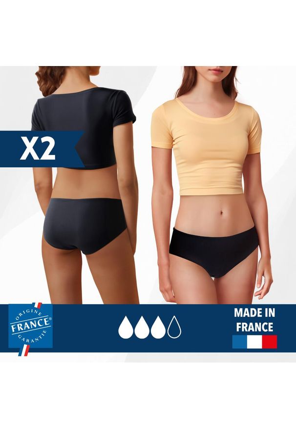 PLIM UNDERWEAR - 2x Majtki menstruacyjne dla nastolatek - Wysoki przepływ. Kolor: czarny