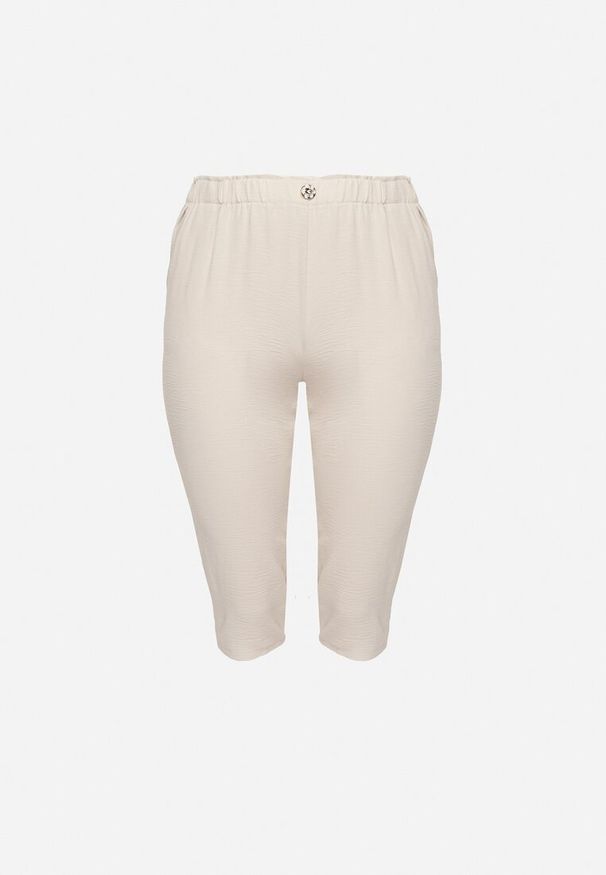 Born2be - Beżowe Spodnie z Gumką w Pasie 7/8 Tenimira. Okazja: na co dzień, na spacer. Kolekcja: plus size. Kolor: beżowy. Styl: klasyczny, elegancki, casual