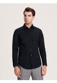 Reserved - Koszula slim fit w paski - czarny. Kolor: czarny. Materiał: tkanina, bawełna. Wzór: paski