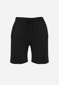 Born2be - Czarne Dresowe Szorty Sportowe z Bawełną i Kieszeniami na Suwak Rharanin. Okazja: na co dzień, do domu. Kolor: czarny. Materiał: bawełna, dresówka. Styl: sportowy #1