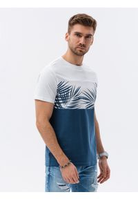 Ombre Clothing - T-shirt męski z nadrukiem - ciemnoniebieski V13 S1641 - XXL. Kolor: niebieski. Materiał: bawełna. Wzór: nadruk #3