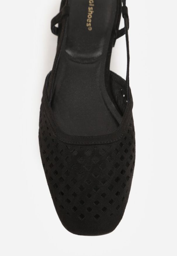 Renee - Czarne Sandały Slingback z Kwadratowym Noskiem i Ażurową Cholewką Jurria. Okazja: na co dzień. Kolor: czarny. Materiał: jeans. Szerokość cholewki: normalna. Wzór: ażurowy. Styl: casual